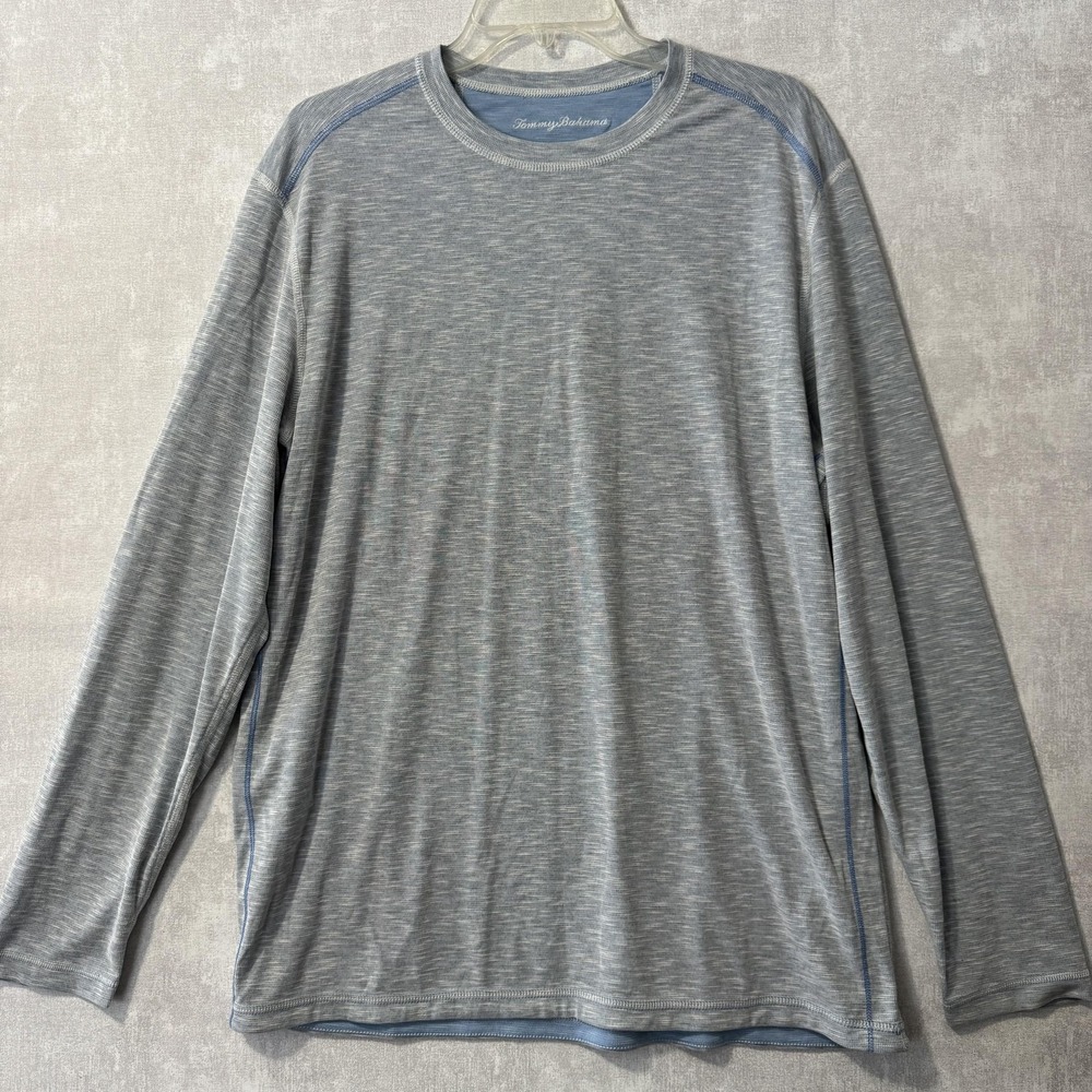 Tommy Bahama Shirt Mens Large Gray Blue Heather Performance Modal Long Sleeve